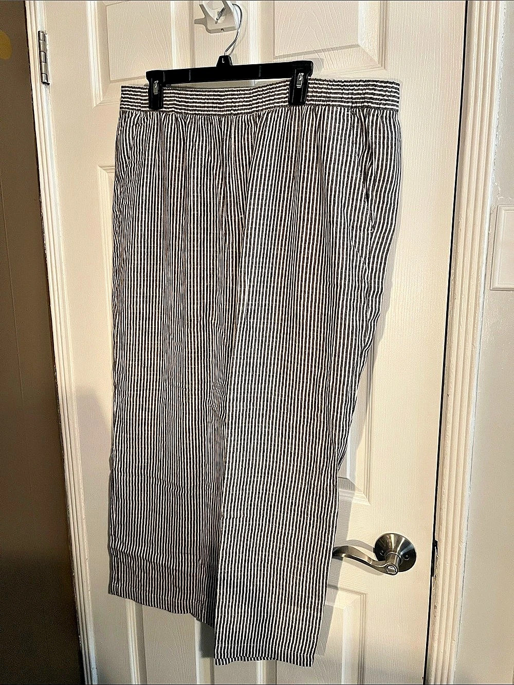 Old Navy High-Waisted Striped Linen-Blend Wide-Leg Pants Black & White XL